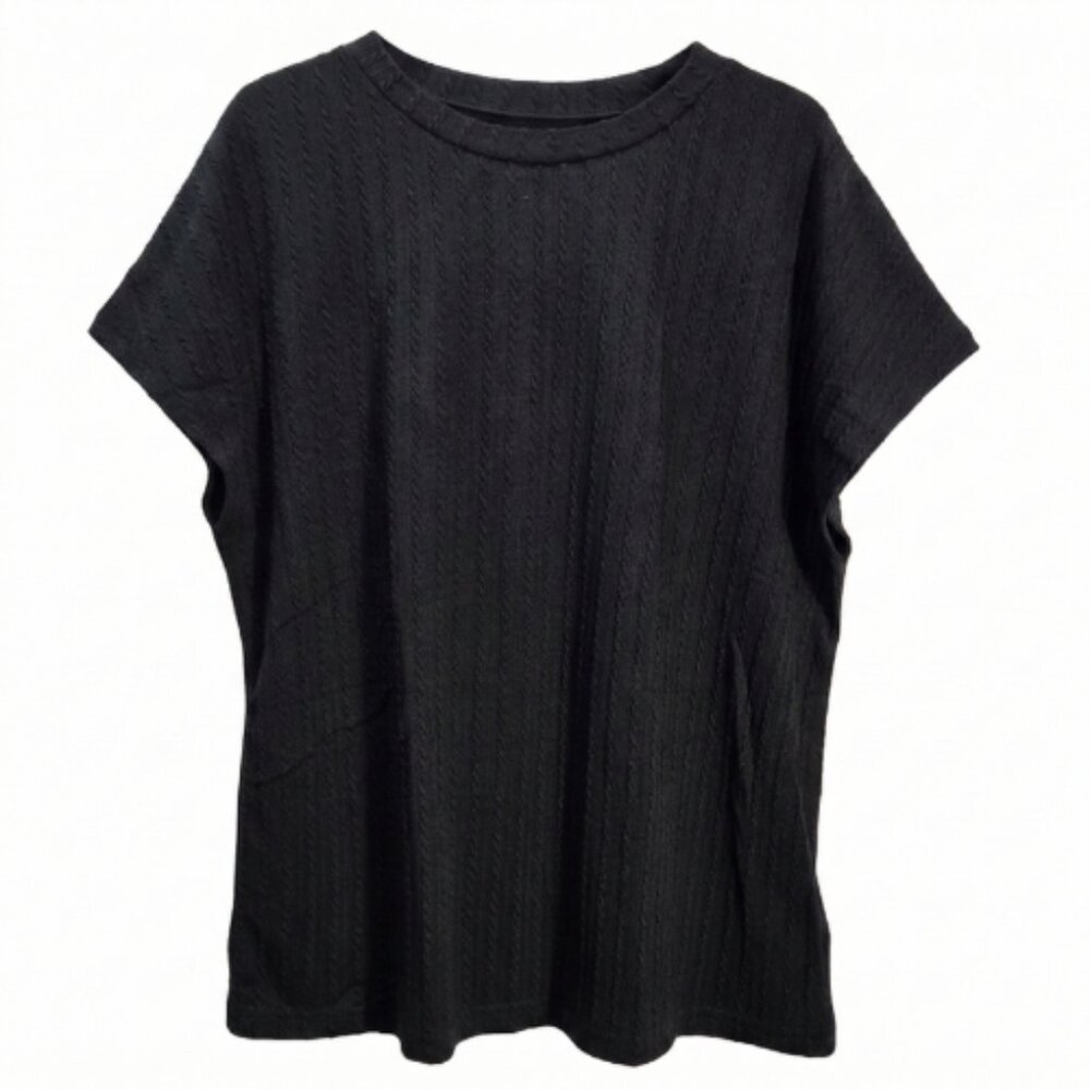 NWT | Afkwek Black Textured Top | Vertical Cable Knit | Short Sleeve | XL